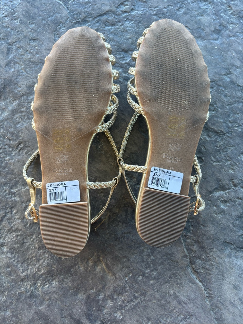 Dune London Metallic Gold Braided T-Strap Sandals - Picture 4 of 4